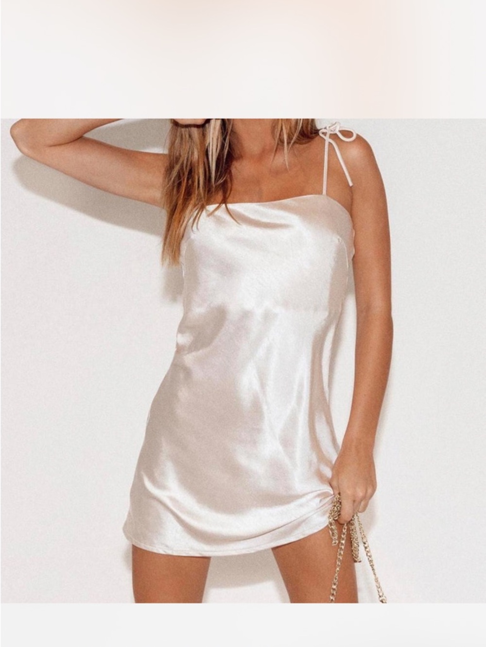 Princess Polly Cream Satin Dress with Rust and Light Blue Floral Accents